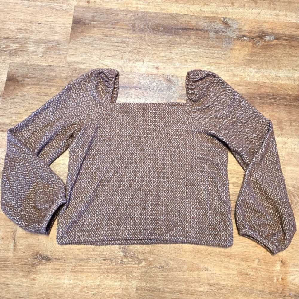 Madewell Brown Diamond Pattern Long Sleeve Blouse Size Small
